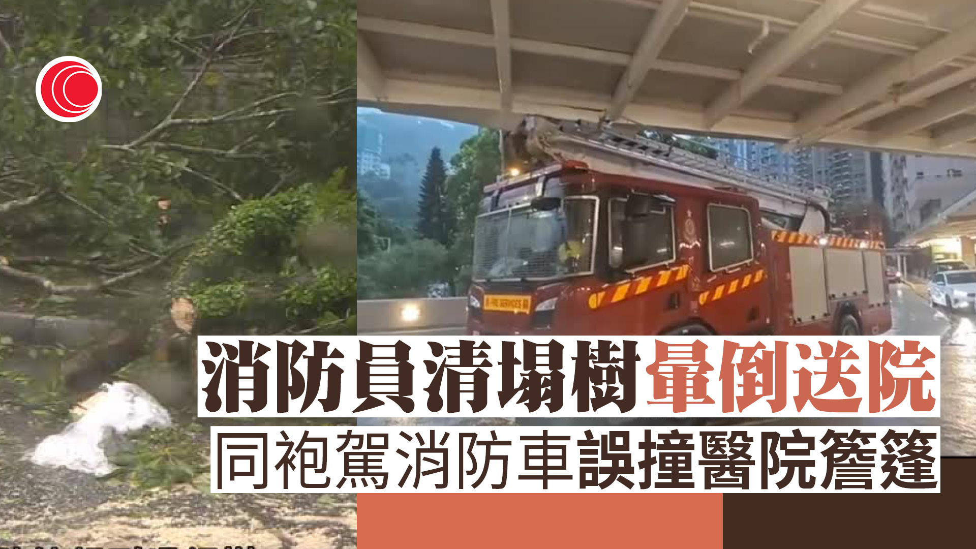颱風蘇拉｜消防員清理塌樹不適送院　消防車疑雲梯過高撞到醫院簷篷